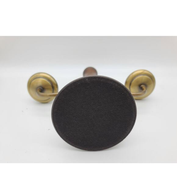 Vintage Mid Century Brass & Wood Double Arm Candle Holder w/Glass Shades - Picture 8 of 10